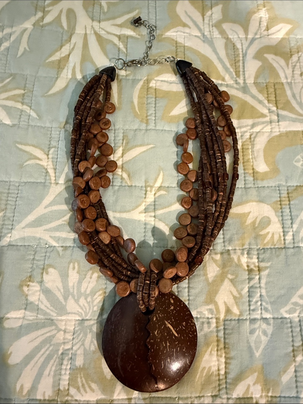 Brown Multi-Strand Coconut Pendant Necklace - Women Jewelry